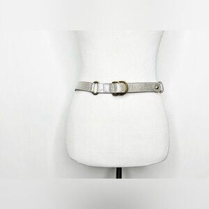 GAP Genuine Leather Adjustable Double Ring Buckle Belt Silver Metallic Small